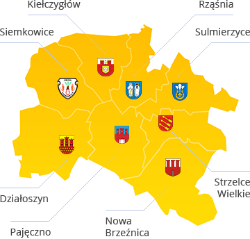 Mapa z zaznaczonymi Gminami